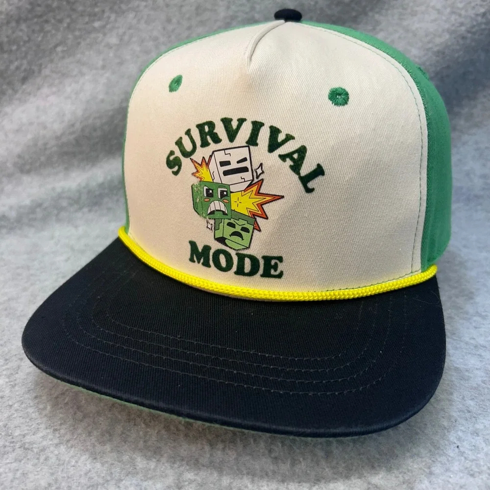 Survival Mode Kids Green Minecraft Snapback Hat Flat Brim Rope Detail OSFM